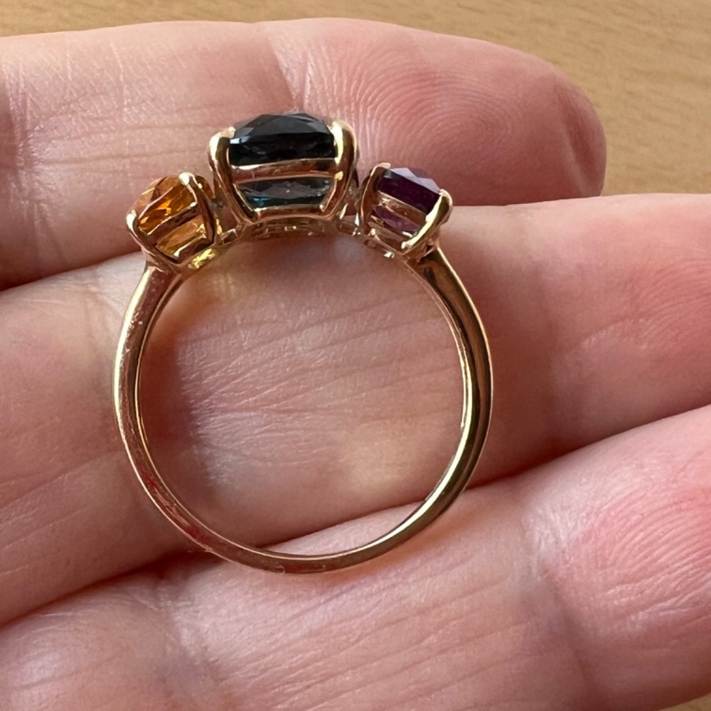 EFFY 14K GOLD MOSAIC LONDON BLUE TOPAZ CITRINE AMETHYST MULTI GEMSTONE RING - Picture 11 of 16